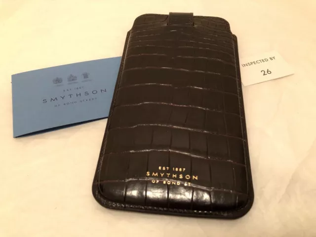 Nuova custodia telefono Smythson Mara in pelle, marrone coccodrillo, iPhone 8 Plus