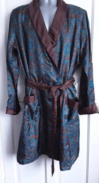 Abito da toeletta vintage St Michael Paisley blu marrone giacca da fumo tricel L