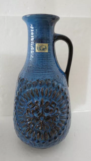 Carstens Tönnieshof Fat Lava Boden Vase Blau 7406-45 RAR Vintage Label Marke gro