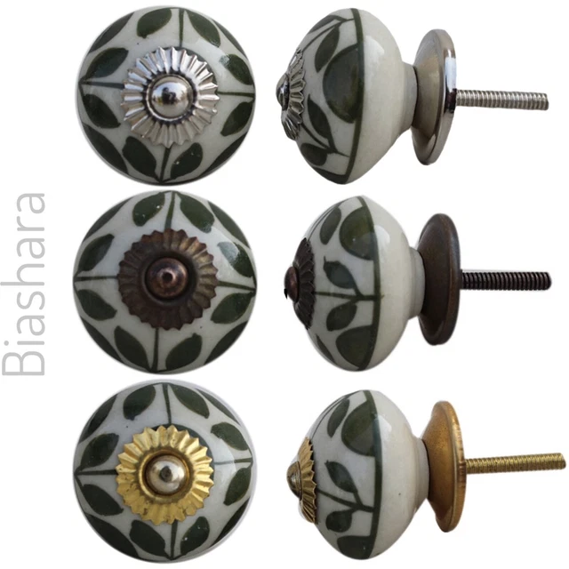 Dark Green CERAMIC DOOR KNOB Olive Vintage Cupboard Handles Cabinet Drawer Pulls