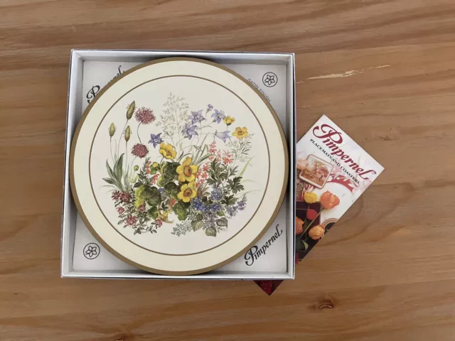 Vintage Pimpernel Round Placemats Box Set X 6 Acrylic Cork Backed Meadow Flowers