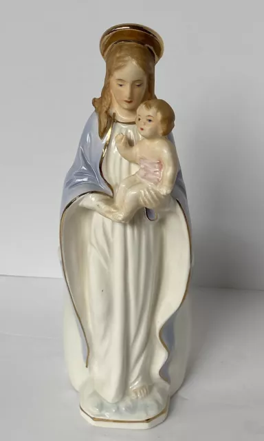 Vintage Artmark Japan Standing Mary Madonna & Baby Jesus Vase Planter Blue White