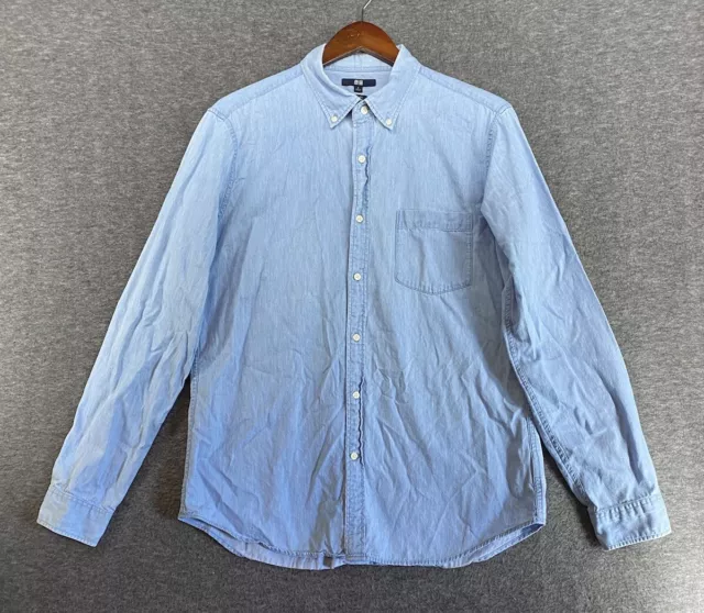 UNIQLO SHIRT MEN’S Large Long Sleeve Chambray Button Up Cotton Light ...