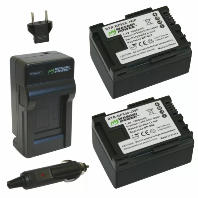 Wasabi Power Battery (2-Pack) and Charger for Canon BP-807, BP-808, BP-809