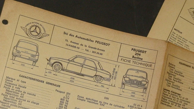 NEW !! Fiche Technique Expert Automobile : Sté PEUGEOT : Peugeot 204 Berline 4 P