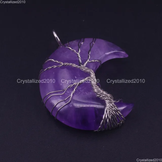 Natural Gemstone Moon Reiki Handmade Wire Life Tree Chakra Healing Pendant Beads 3