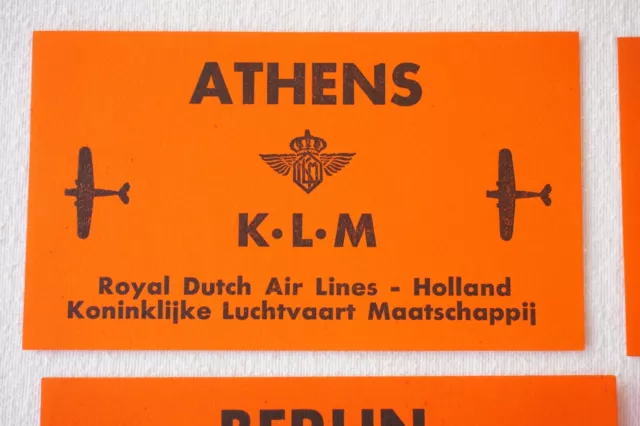 KLM Royal Dutch Air Lines Airline Luggage Label x4 Athens Calcutta Berlin Paris 2