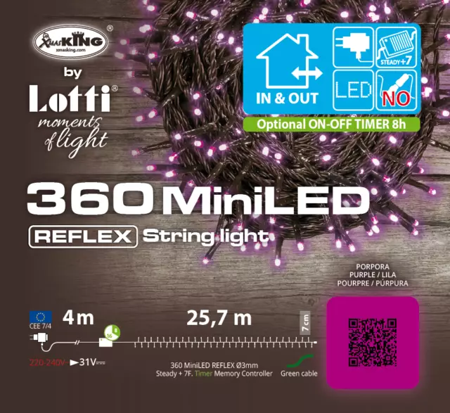 Lotti Importex Luci di Natale 360 LED Viola Porpora Catena Luce Natalizia 25 mt