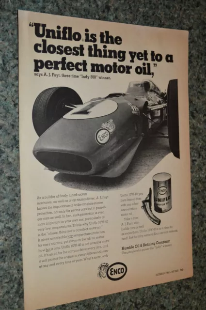 1968 A J Foyt Indy 500 #1 Race Car Humble Oil Original Advertisement ...