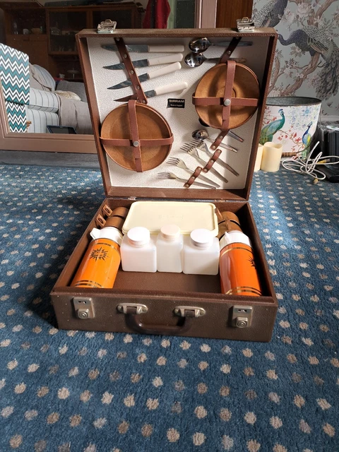 50er 60er Brexton UK Pique-Nique Housse en Cuir 6tlg