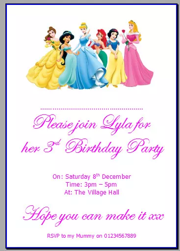 personalised paper card party invites invitations DISNEY PRINCESS CINDERELLA #5