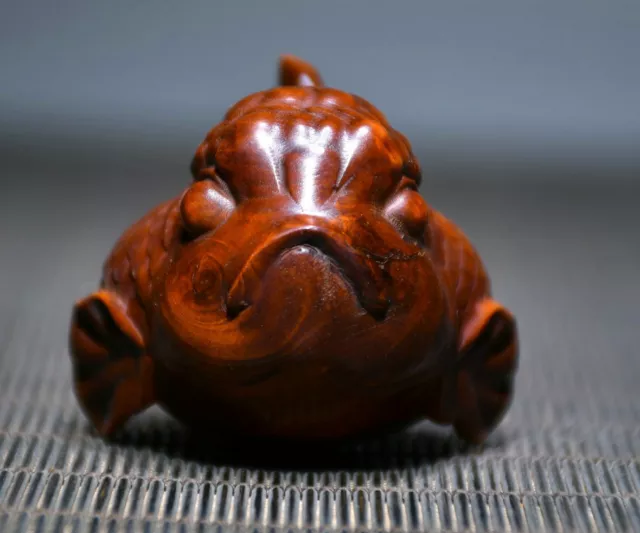 2.7In Old China Boxwood Handmade Feng Shui Goldfish Auspicious Lucky Statue 2