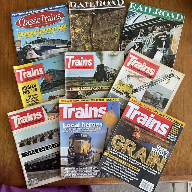 Lot~9~Railroad 1975 Mar+1973 Oct+Classic Trains 2009+Trains 1976/74/84/82 2007/9