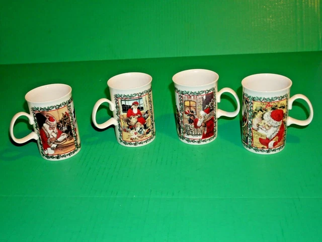 Dunoon 4 Stoneware Merry Christmas Mugs Adapted from Victorian Prints Scotland