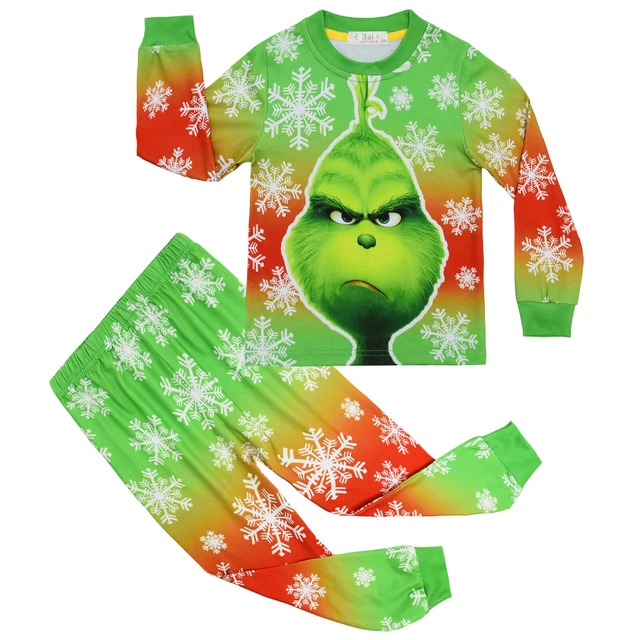 Set Costume Cosplay Bambini Grinch Set Pigiami Bambini T-shirt + Pantaloni Abiti di Natale