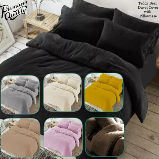 Teddy Bear Fleece Duvet Quilt Cover with Pillowcase Sherpa Warm Cosy Bedding Set