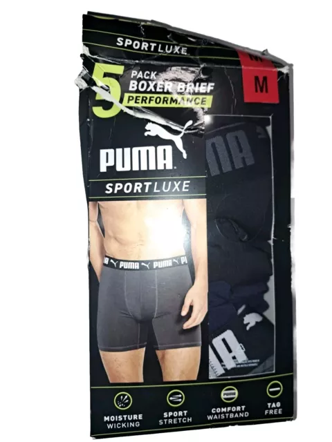 PUMA SPORT LUXE Performance Boxer Brief 5 Pack Men's Medium 32/34 Open ...