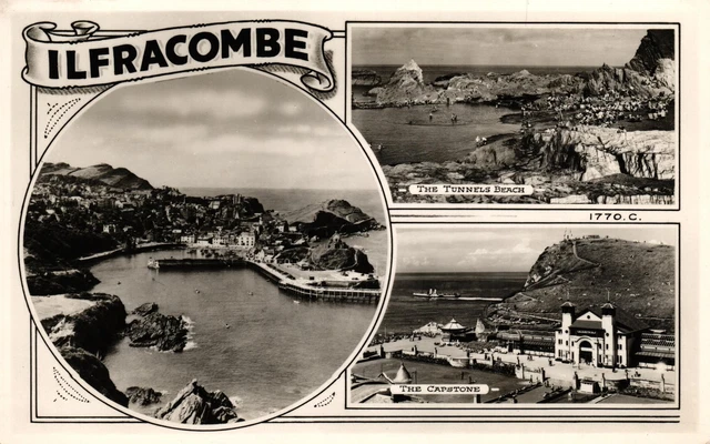 Ilfracombe Postkarte C1920 Echtfotografie Tunnel Strand Capstone & Ansichten Devon