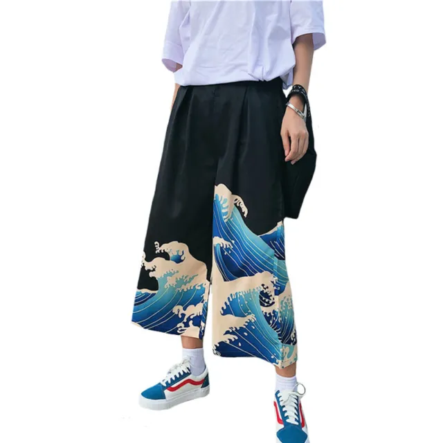 Kawaii Clothing Harajuku Pants Wave Hokusai Tsunami Japanese Ulzzang Blue