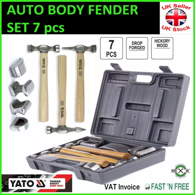 AUTO BODY FENDER SET 7pcs Tool HAMMER And DOLLY Repair Kit YATO Case YT-4590