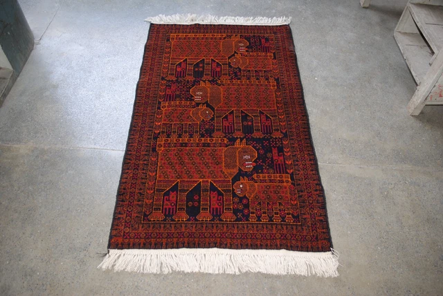 142 cm x 84 cm Afghan hand made baloch, thaimani, kazak, animals pictorial rugs,