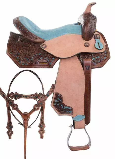 New Western Premium Leather Barrel Racing Trail Horse Tack Sella da 10" a 18