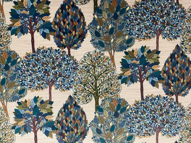 Arbra Trees Velvet Fabric Teal Blues Super Soft  Curtain Blind Upholstery