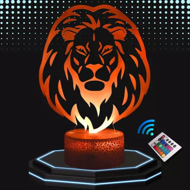 Lampe de chevet 3D LED Animal Lion Décoration - Veilleuse changement de couleurs