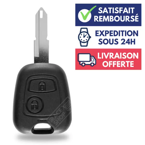 JONGO - Coque de Clé Pliable avec Lame Compatible avec Peugeot 206 |  Boitier Clef Plip Voiture Télécommande 2 Boutons