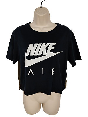 NUOVO senza Etichetta Donna Nike Air Nero/Cachi Casual Sport Palestra Crop Logo T Shirt Top Medium M