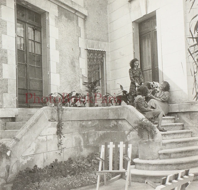 Chien Family c1930 Photo Stereo Glass Plate Vintage V17T15n