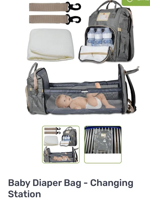 Foldable 3in1 Baby Diaper Bag Mummy Travel USB Backpack W/Changing Station Pad