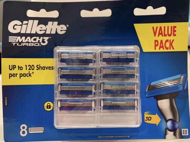 Gillette Mach3 Turbo 3d Blades 8 Pack New Freeship