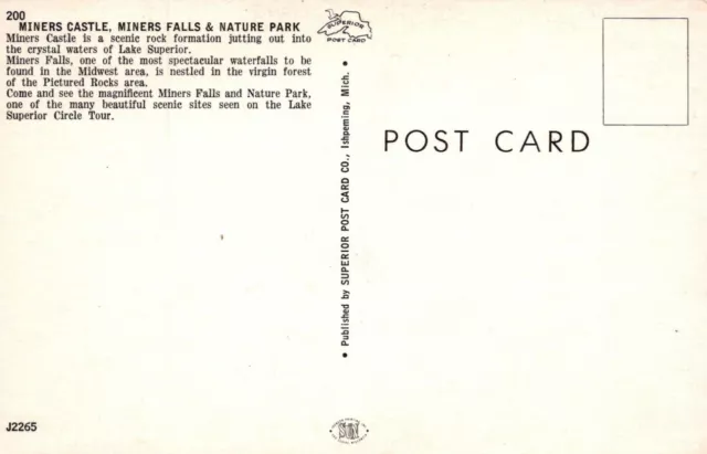 Miners Castle Miners Falls And Nature Park Munising MI Vintage Chrome Post Card 3