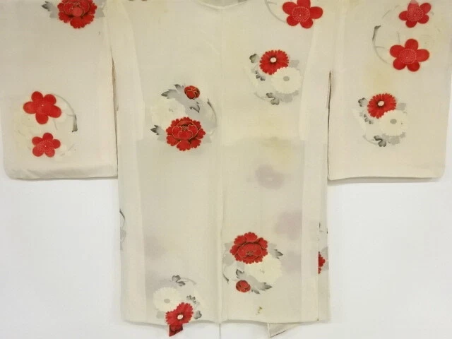 37909# Japanese Kimono / Antique Haori / Flower Roundel
