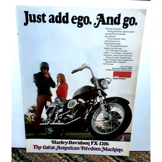Vintage 1973 Harley Davidson FX 1200 Motorcycle Print Ad Original