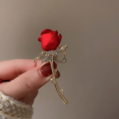 Fashion Women 3D Red Rose Flower Brooch Pin Charm Lady Costume Jewelry Gifts