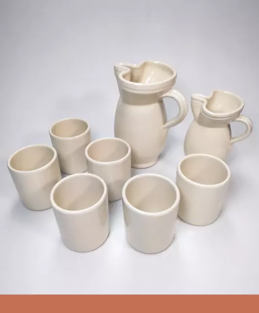 set 6 bicchieri per vino acqua in ceramica terracotta smaltati + brocca caraffa