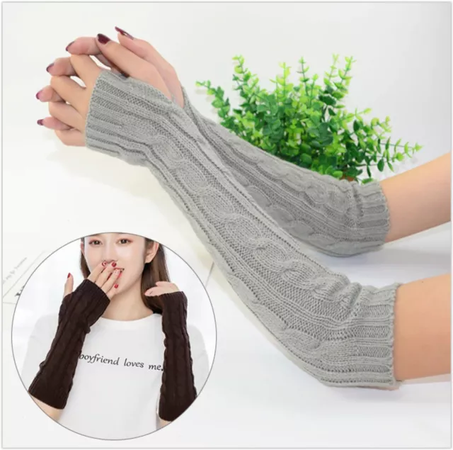 Damen Lang Handstulpen Fingerlos Handschuhe Gestrickt Winter Armstulpen