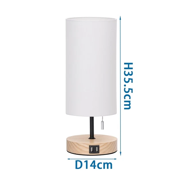 Lampada Da Tavolo Scrivania E27 In Legno Comodino Abatjour Doppia Porta Usb