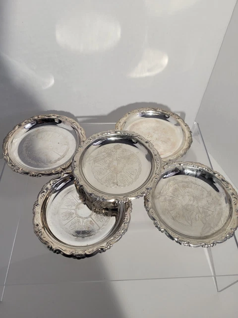 Lot of 5 Ornate SILVER-PLATED EP On STEEL Made IN ITALY 4" Stacking Coasters
