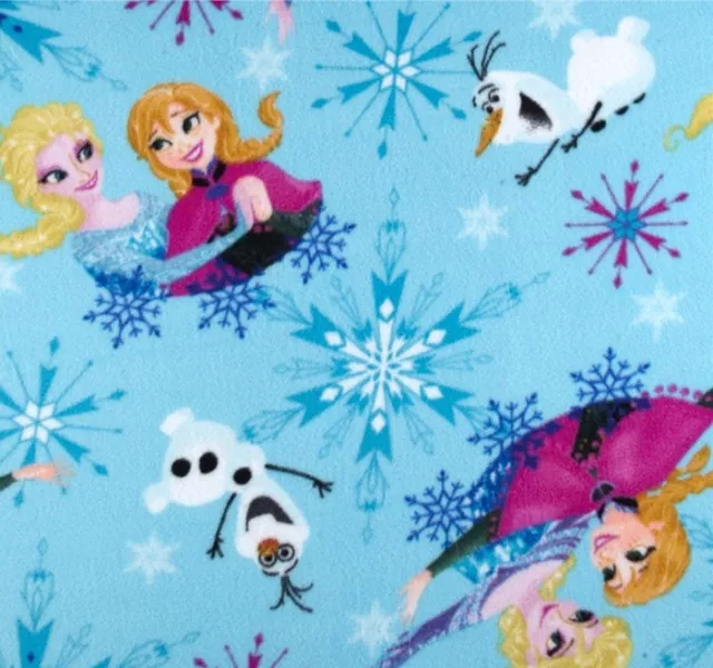 Disney Frozen Eislaufen Blau Elsa Anna Olaf Polyester Fleece Stoff Halber Meter