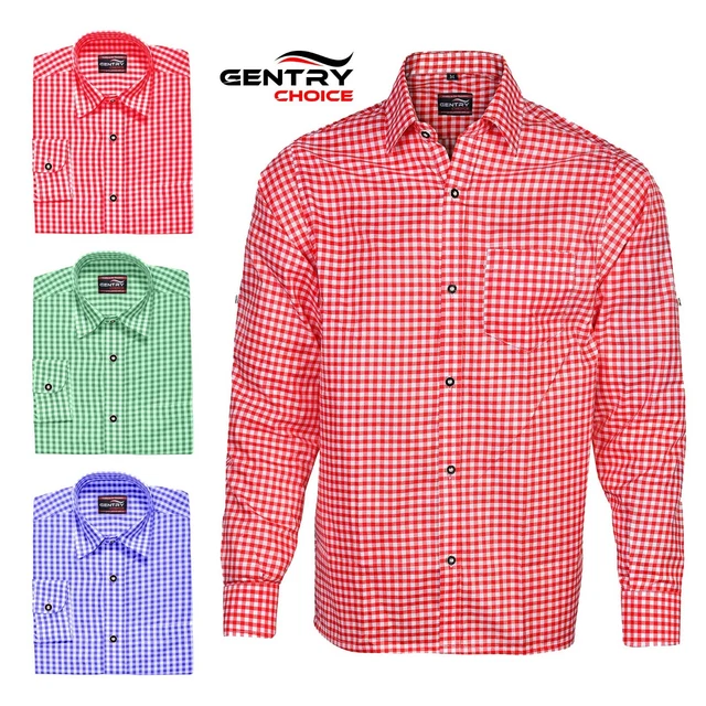 Mens Bavarian Shirt Full Sleeve Long German Checkered Shirt Oktoberfest Costume