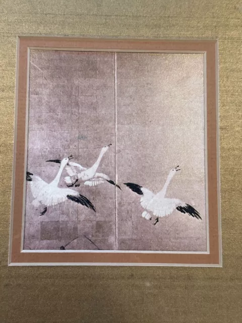 Flying Crane Birds Art Print Framed Picture Oriental bamboo style frame 10"x9" 2