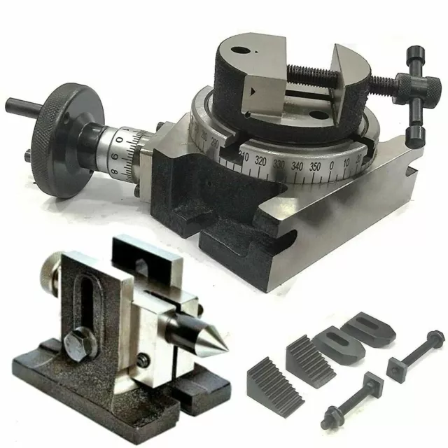 3" 80Mm Rotary Table With Tailstock M6 Clamp Kit & Milling Vice 80Mm Round Vise