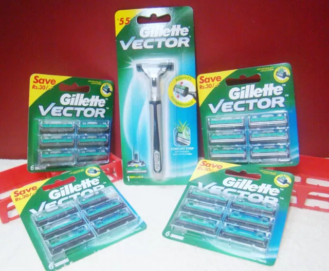 Rasoio Gillette Vector 1 e 25 Lame Gemelle Rasoi Lamette Cartucce Uomo Grooming