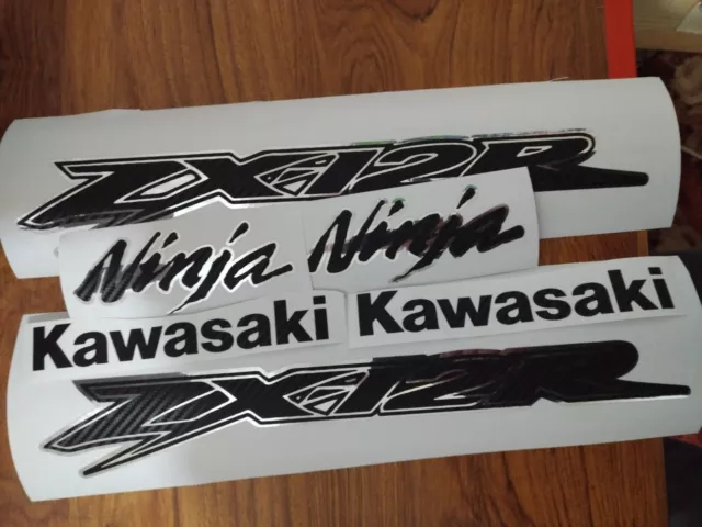 kawasaki ZX12R  carbon fibre effect and chrome outline decals/stickers full set
