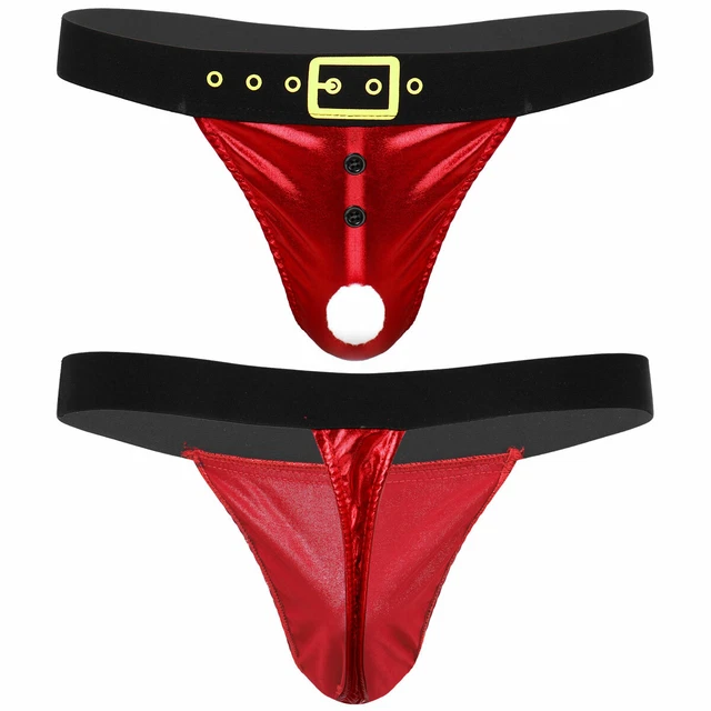 MENS METALLIC NOVELTY Christmas Gstring Thong Sexy Santa Claus Briefs