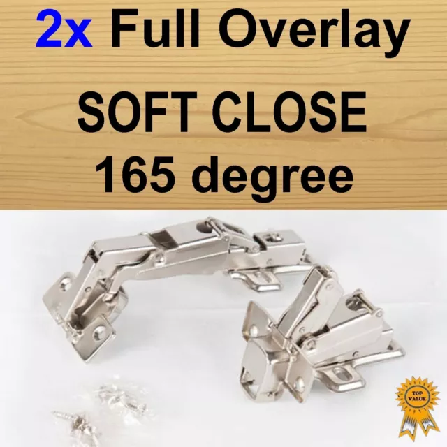 2x Door Kitchen Cabinet Cupboard Soft Close Full Overlay Hinges -165 degree