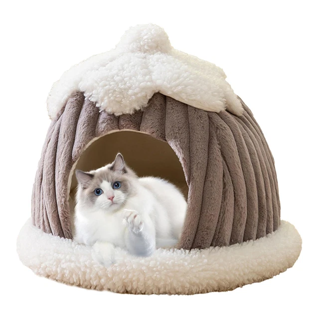 Cat Bed Cave Semi-Enclosed Kennel Plush Warm Cat Cave Dog Bed Comfortable